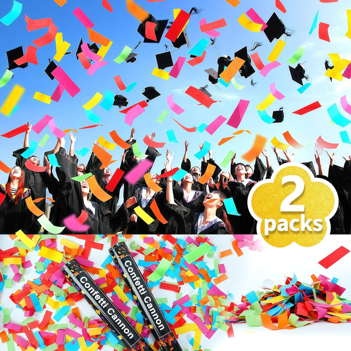 16in Biodegradable Confetti Poppers,Confetti Cannons Bulk with Colorful Confettis Design for