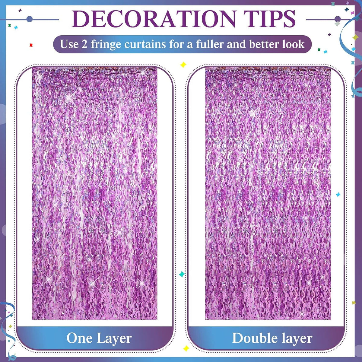 Jutom 6 Pieces 3.3 x 6.6 ft Wavy Tinsel Foil Fringe Curtains Foil Fringe Streamer Backdrop Party