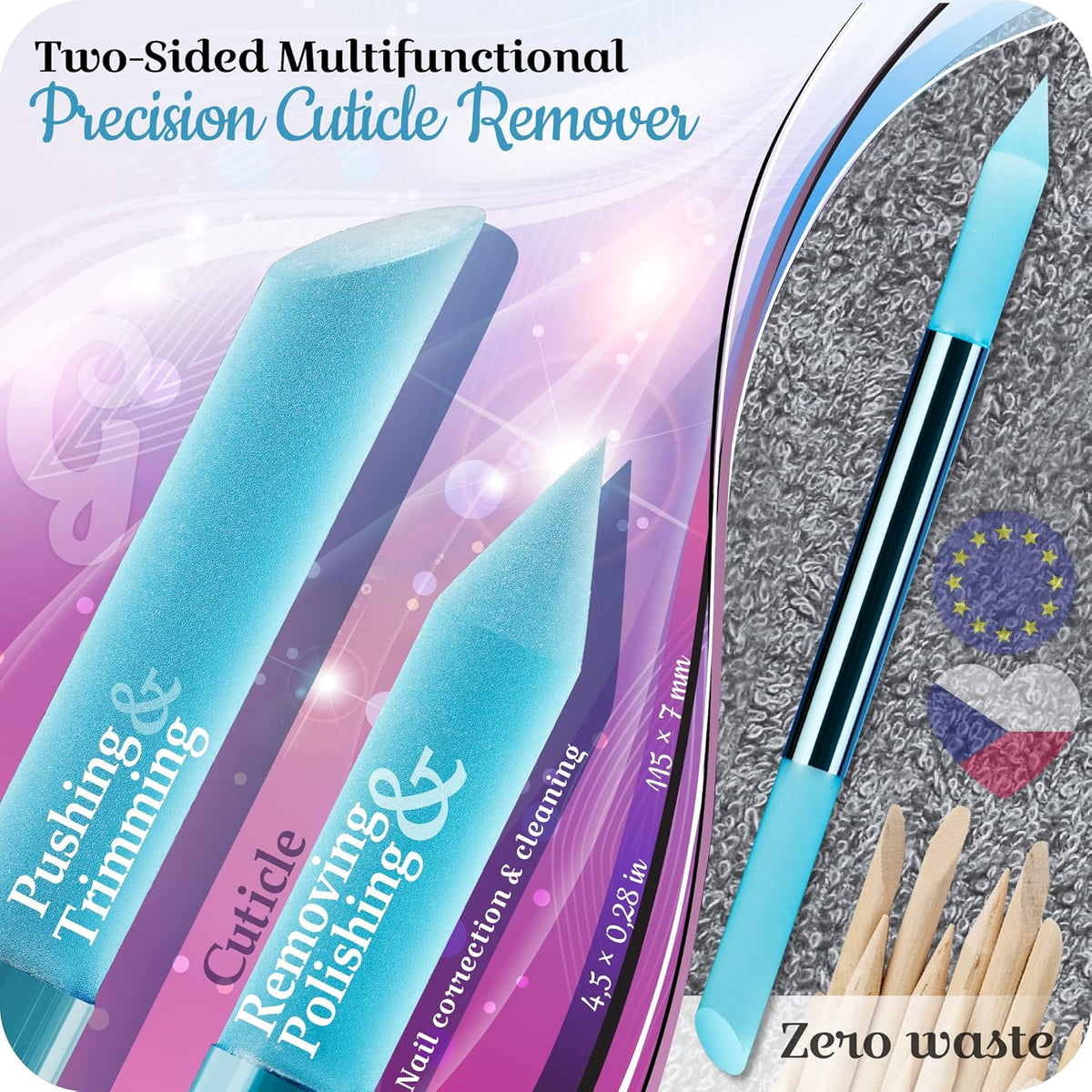 Glass Cuticle Pusher by GLADZY - Manicure Stick, Genuine Czech Quality, Professional Precision
