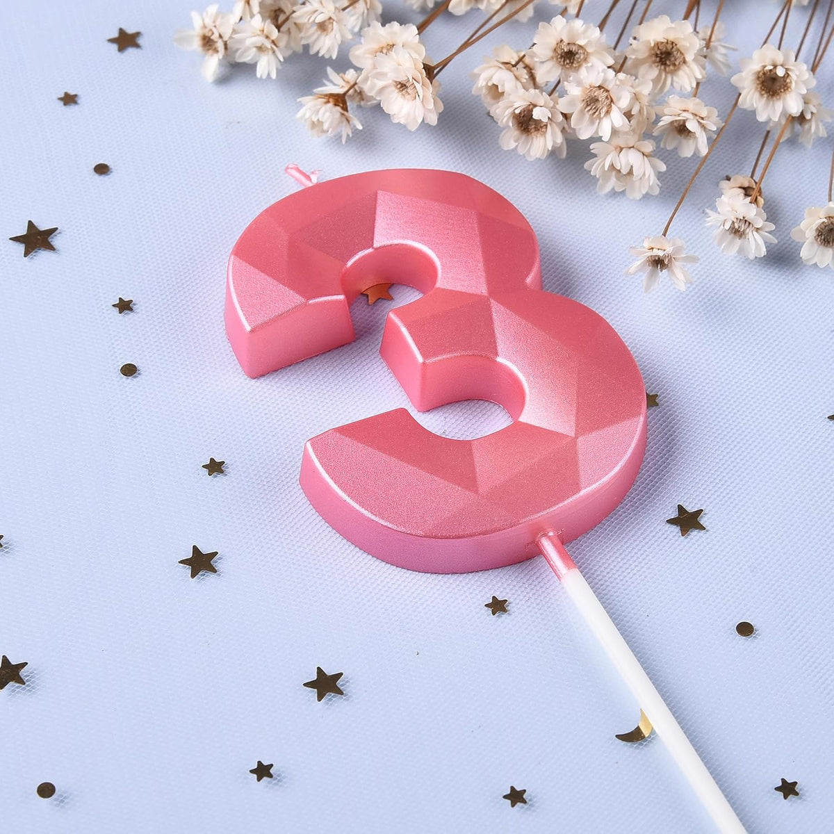 PHD CAKE 2.76 Inch Crystal Pink 3 Number Birthday Candles, Pink Number Candles, Cake Number