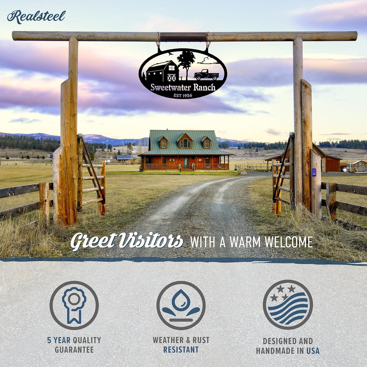 RealSteel Personalized Farm Sign - Custom Design Metal Family Name Sign - Weather & Rust Resistant