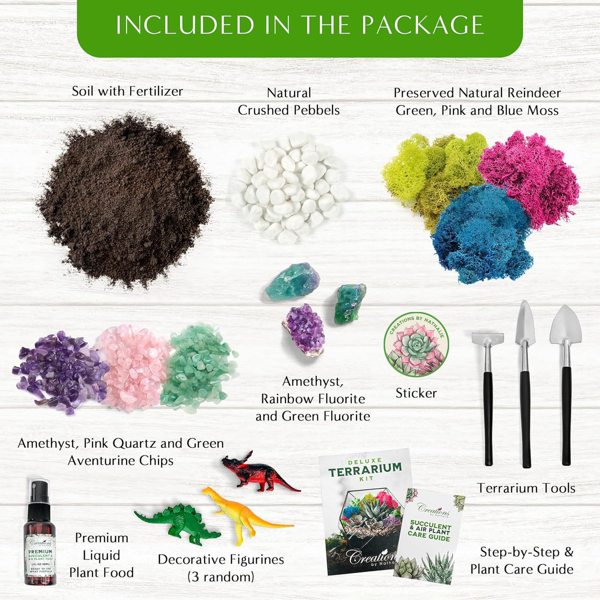 – DIY Large Terrarium Starter Kit with Soil, Moss, Pebbles, Healing Crystal, Tools & Supplies