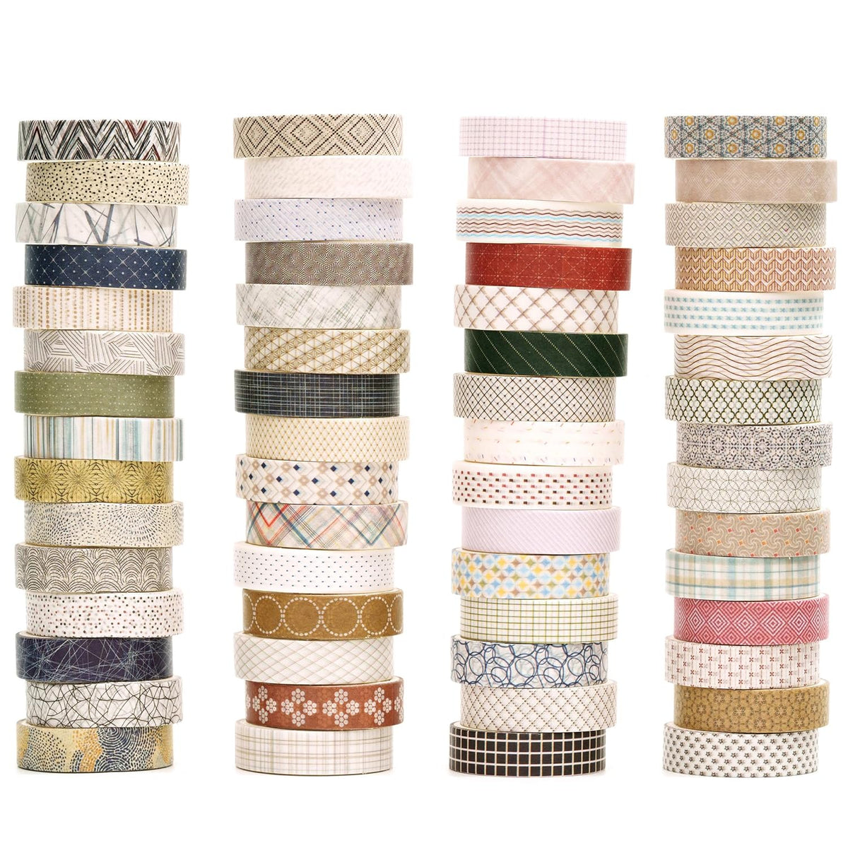 YUBBAEX 60 Rolls Value Washi Tape Pack Retro Arts Masking Tape Basic Patterns Decorative for DIY