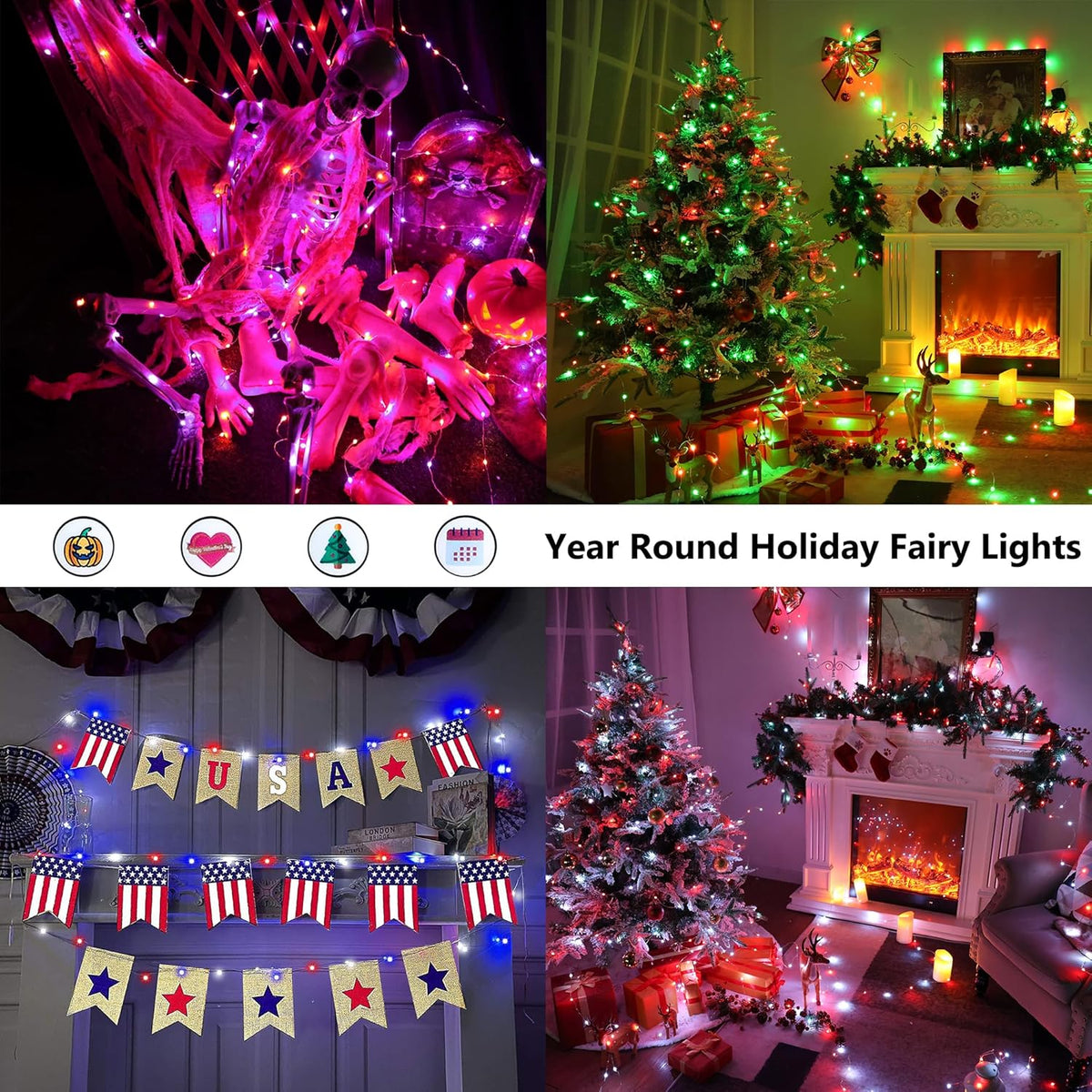 BrizLabs Fairy String Lights - 2 Pack 66ft 200 LED Color Changing Christmas Fairy Lights with
