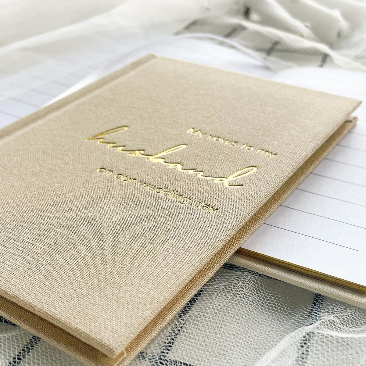 Vow Books His and Hers Set of 2 Canvas Linen Wedding Vow Books Husband and Wife Hard Cover Vow