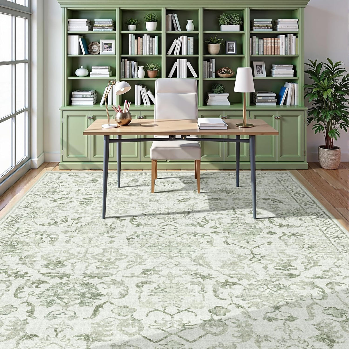 Deerly Sage Rugs 8x10 for Living Room Soft Non-Slip, Large Vintage Area Rug Retro Tribal Farmhouse