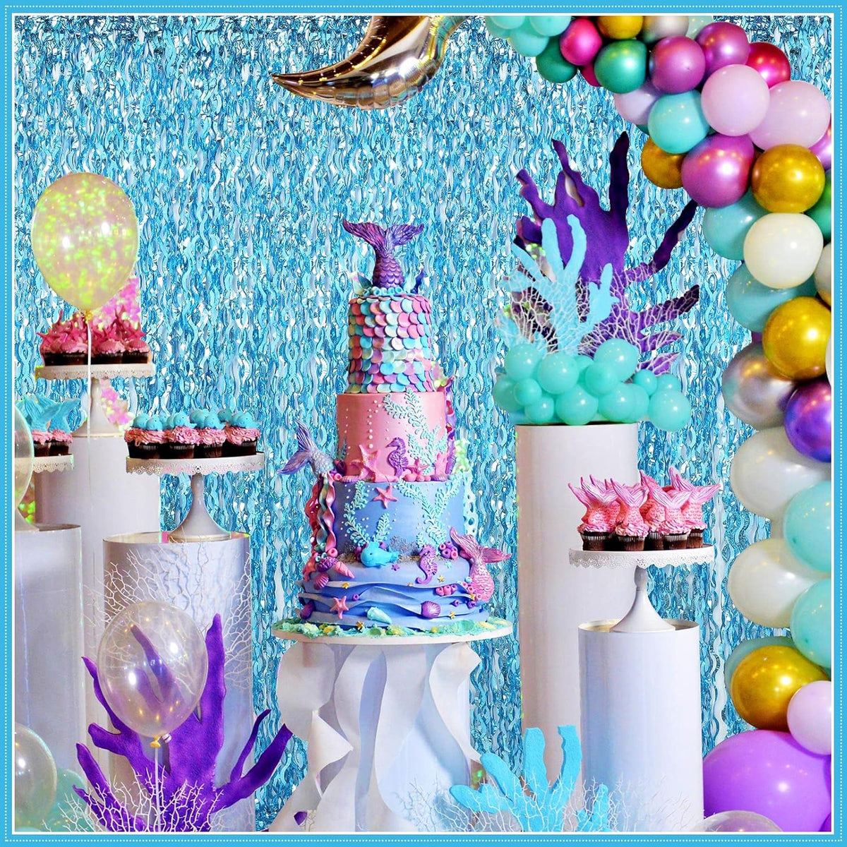 Jutom 6 Pieces 3.3 x 6.6 ft Wavy Tinsel Foil Fringe Curtains Foil Fringe Streamer Backdrop Party