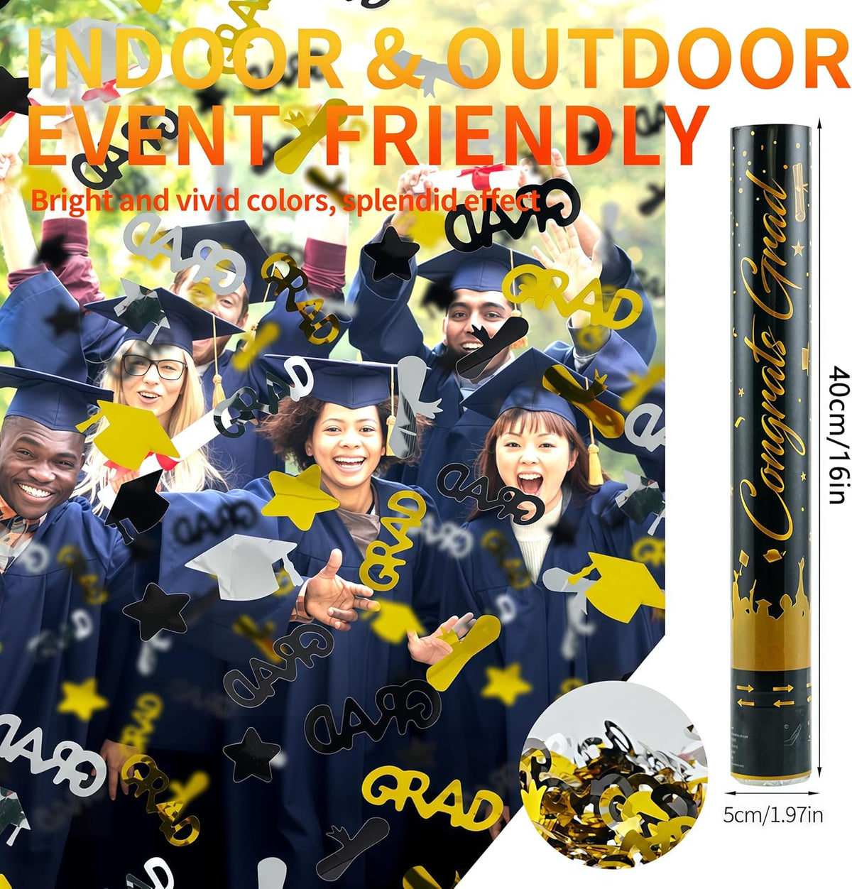 16 inch Graduation Confetti Poppers,Confettis Cannons Bulk with Diploma GRAD Star&Cap Design for