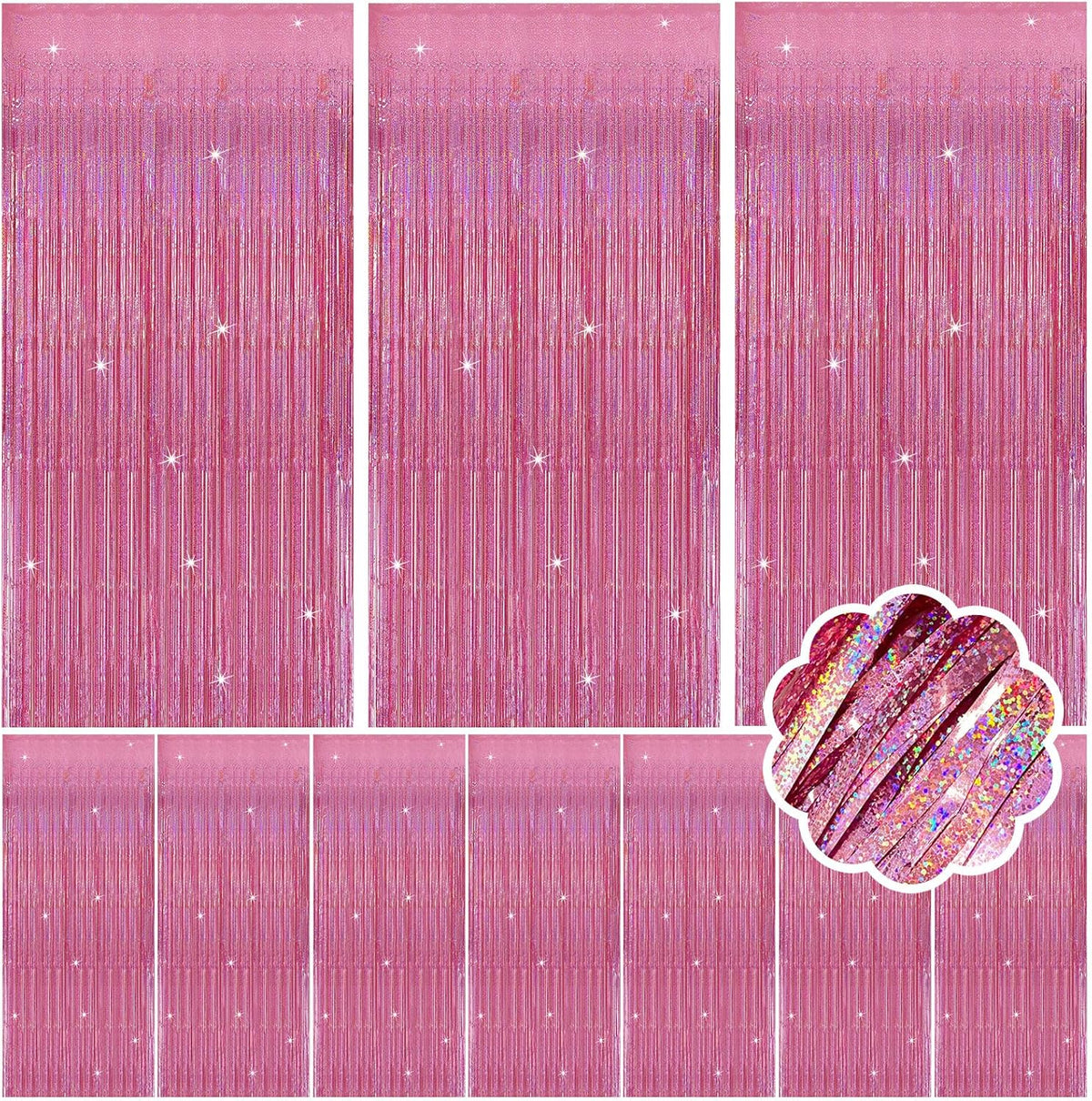 10 Pack Pink Metallic Tinsel Photo Backdrop for Wedding Engagement Baby Shower Bachelorette
