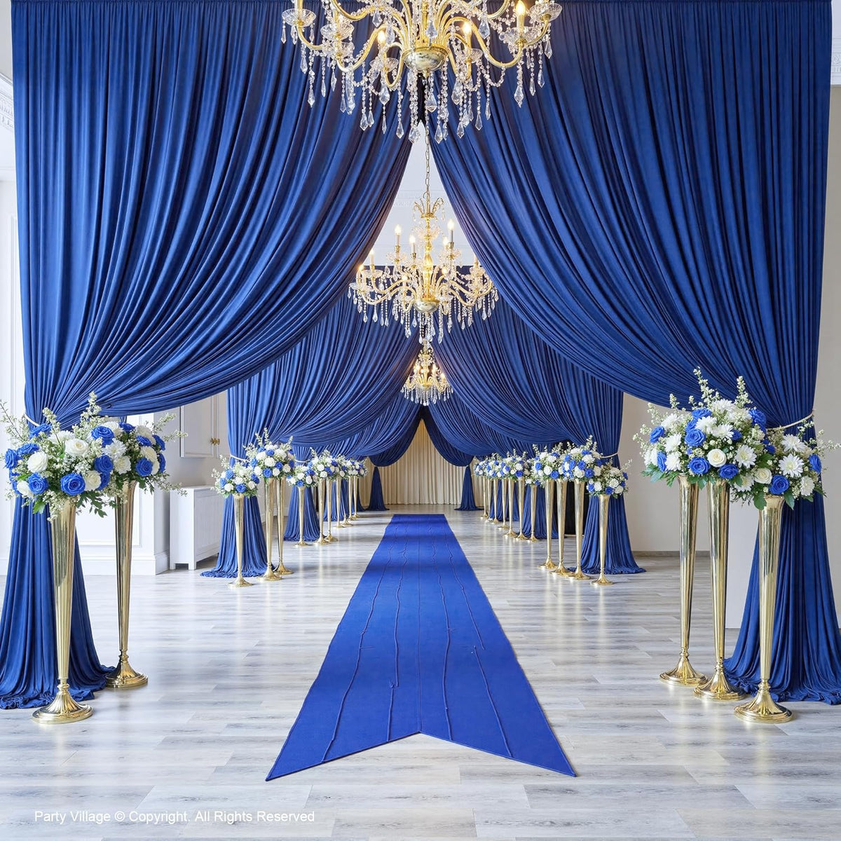 PartyVillage 50ft×15ft Royal Blue Backdrop Curtain for Wedding Parties, 10 Panels Wrinkle Free 15