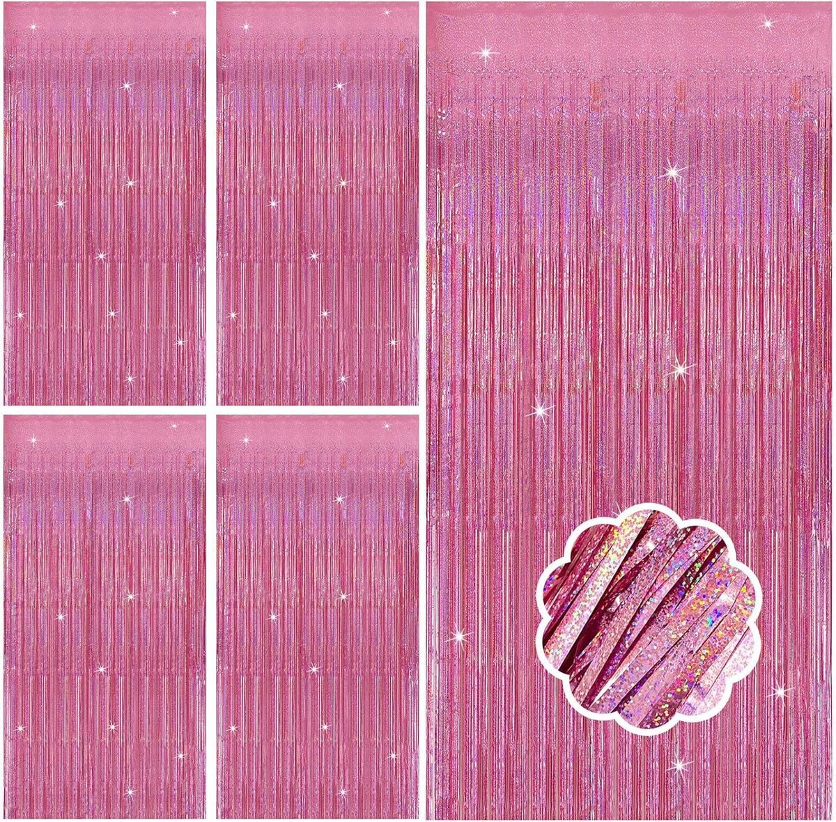 5 Pack Pink Tinsel Foil Fringe Curtains Tinsel Backdrop Sparkly Curtains Party Streamers for