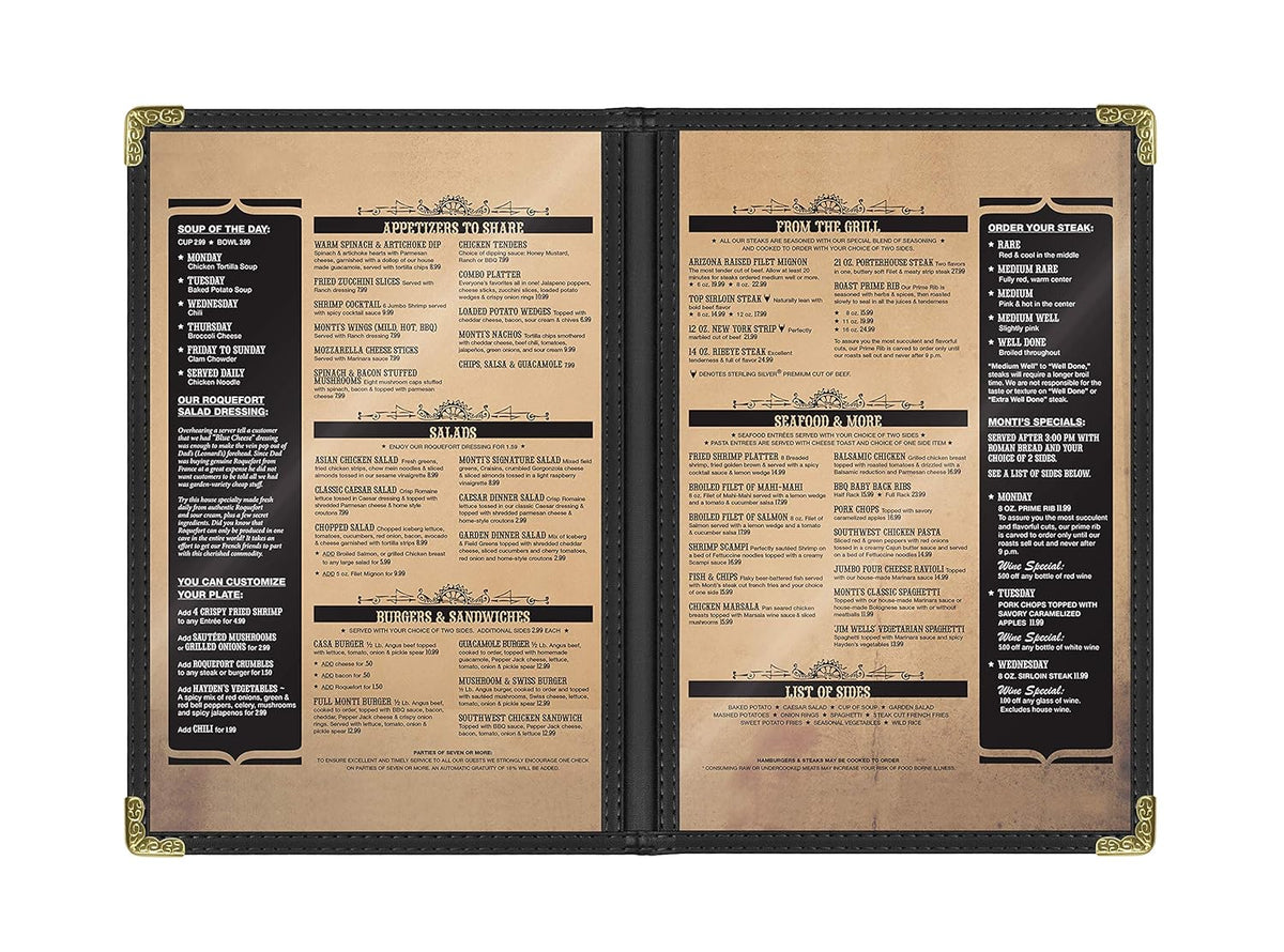 Goodsmart Restaurant Menu Covers – 25 Pack Black 4-View, Side-Loading Menu Holders, Vinyl & Plastic