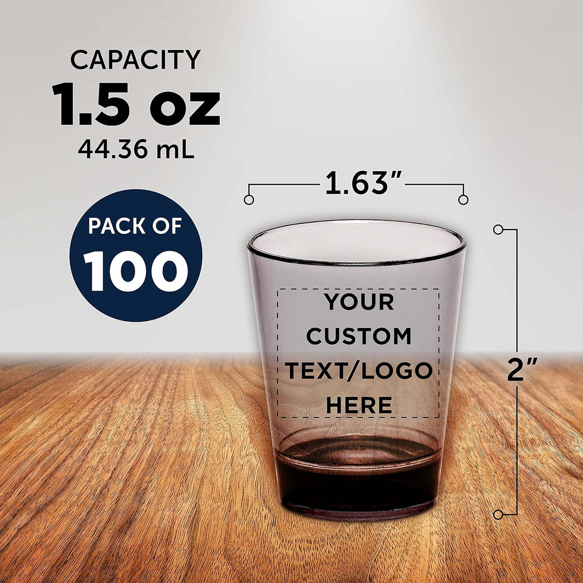 Custom Translucent Plastic Shot Glasses 1.5 oz. Set of 100, Personalized Bulk Pack - Acrylic, Great