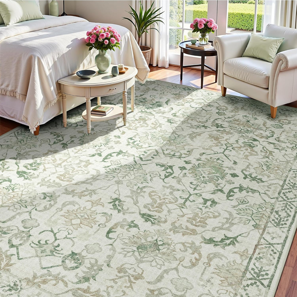 Deerly Green Area Rugs 9x12 for Living Room Soft Non-Slip, Large Bedroom Rug Vintage Dining Room