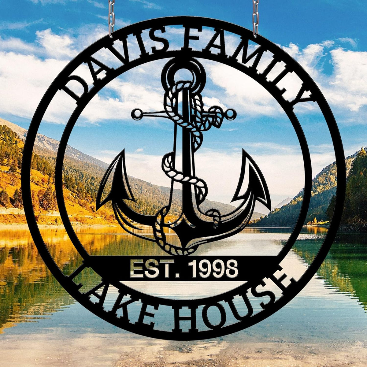 Personalized Metal Anchor Sign, Custom Family Last Name Sign, Nautical Outdoor Monogram Wall Art