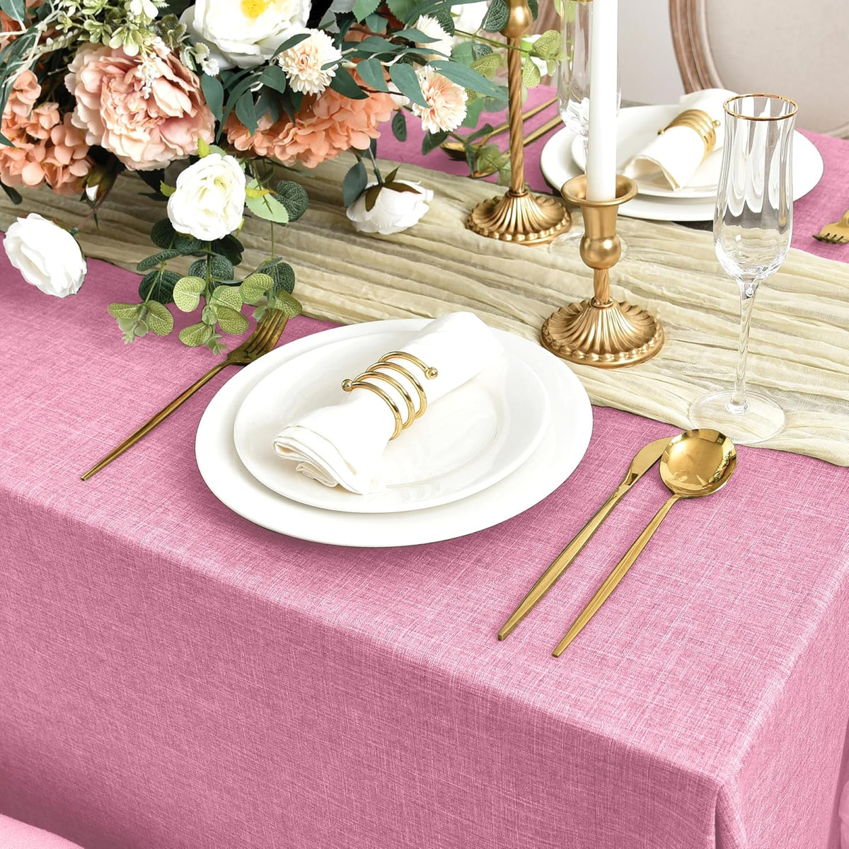 Fitable Faux Linen Tablecloths for Rectangle Tables: Water & Stain Resistant Farmhouse Table Cloth