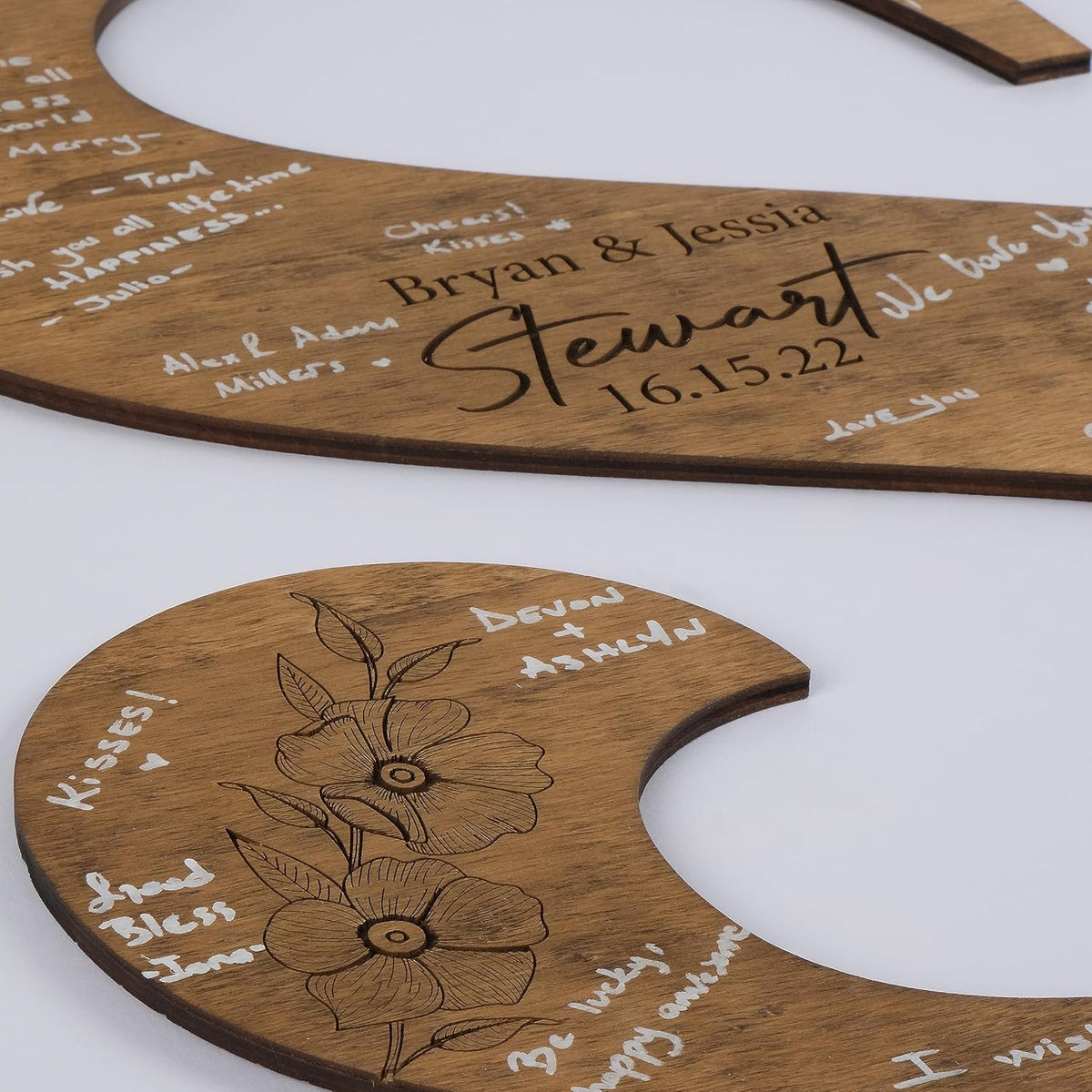 Wedding Guest Book Sign with Pen, Personalized Wooden Letter Monogram, Custom Last Name and Date
