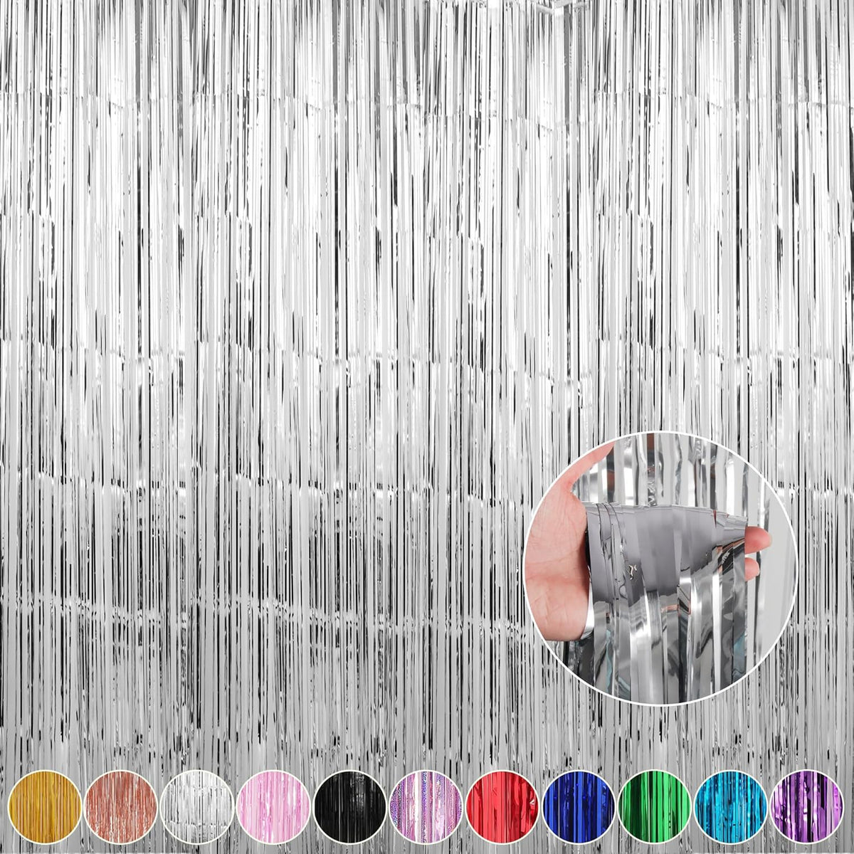 Crosize 4 Pack 3.3 x 9.9 ft Silver Foil Fringe Curtains Party Decorations, Silver Tinsel Curtain