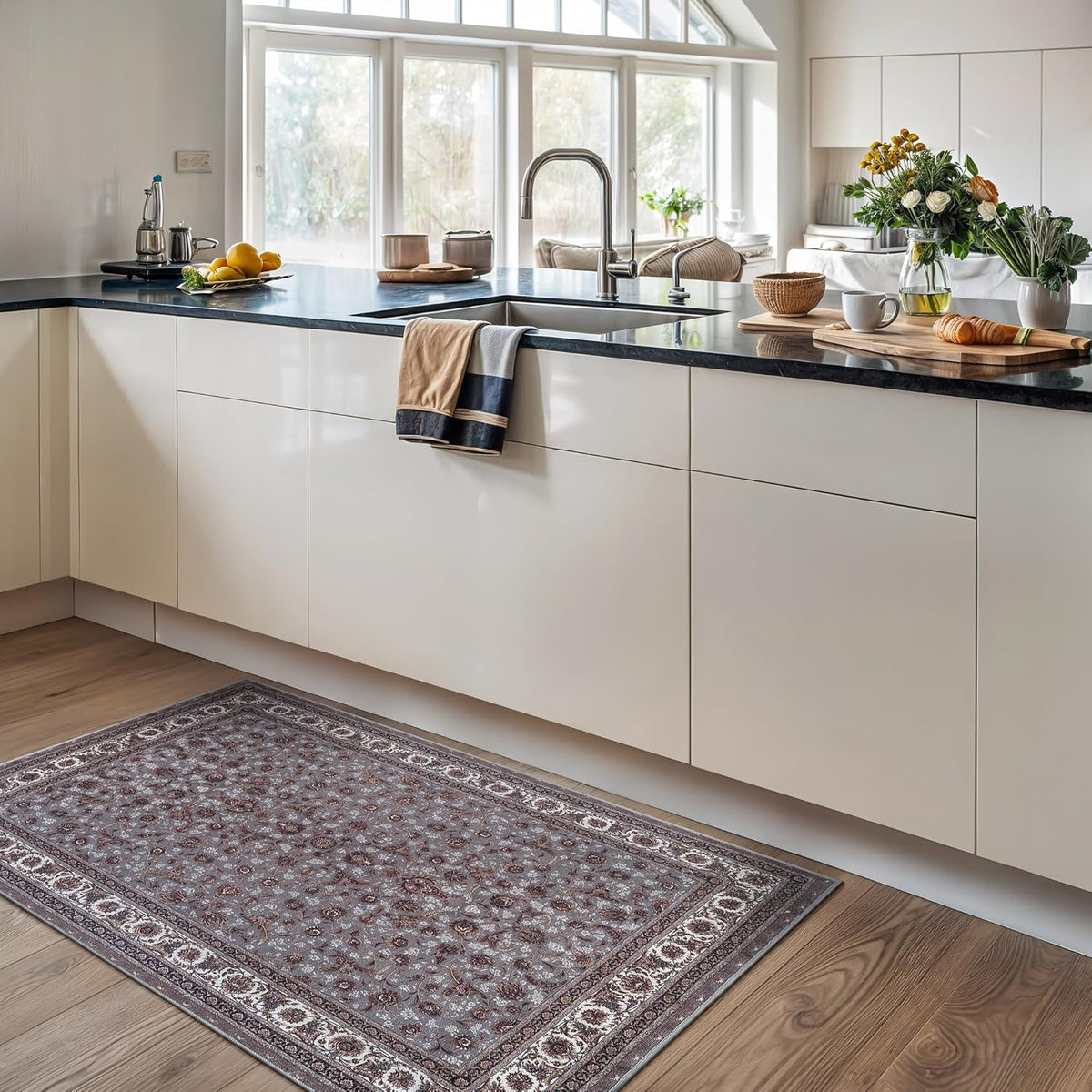 Bloom Rugs Washable Non-Slip 3' x 5' Rug - Slate Gray Traditional Oriental Area Rug for Living