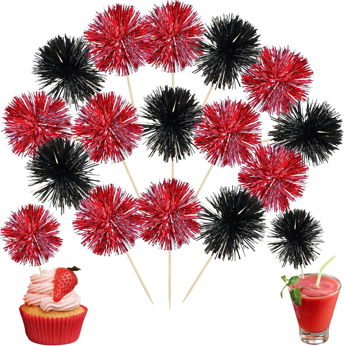 Ephlyn 30Pcs Foil Firework Cupcake Toppers Party Birthday Cake Toppers Supplies Sparkle Tinsel