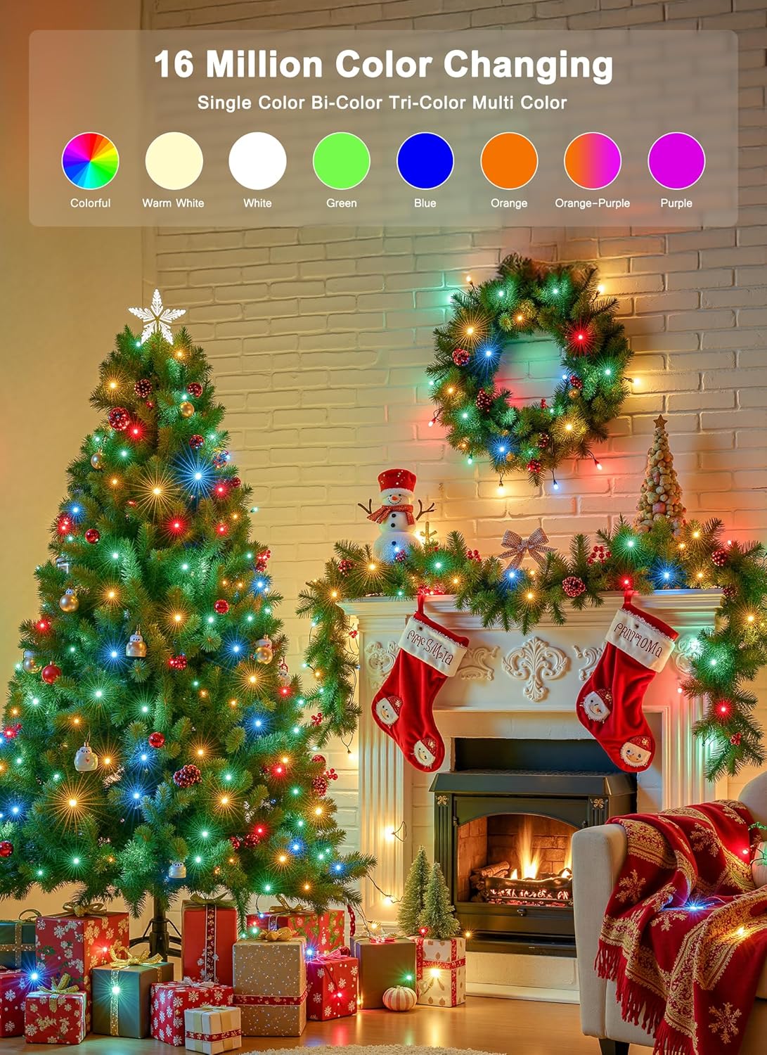 Minetom LED Color Changing Smart RGB Christmas Tree Lights, 82ft 250LED String Lights, 16 Milion
