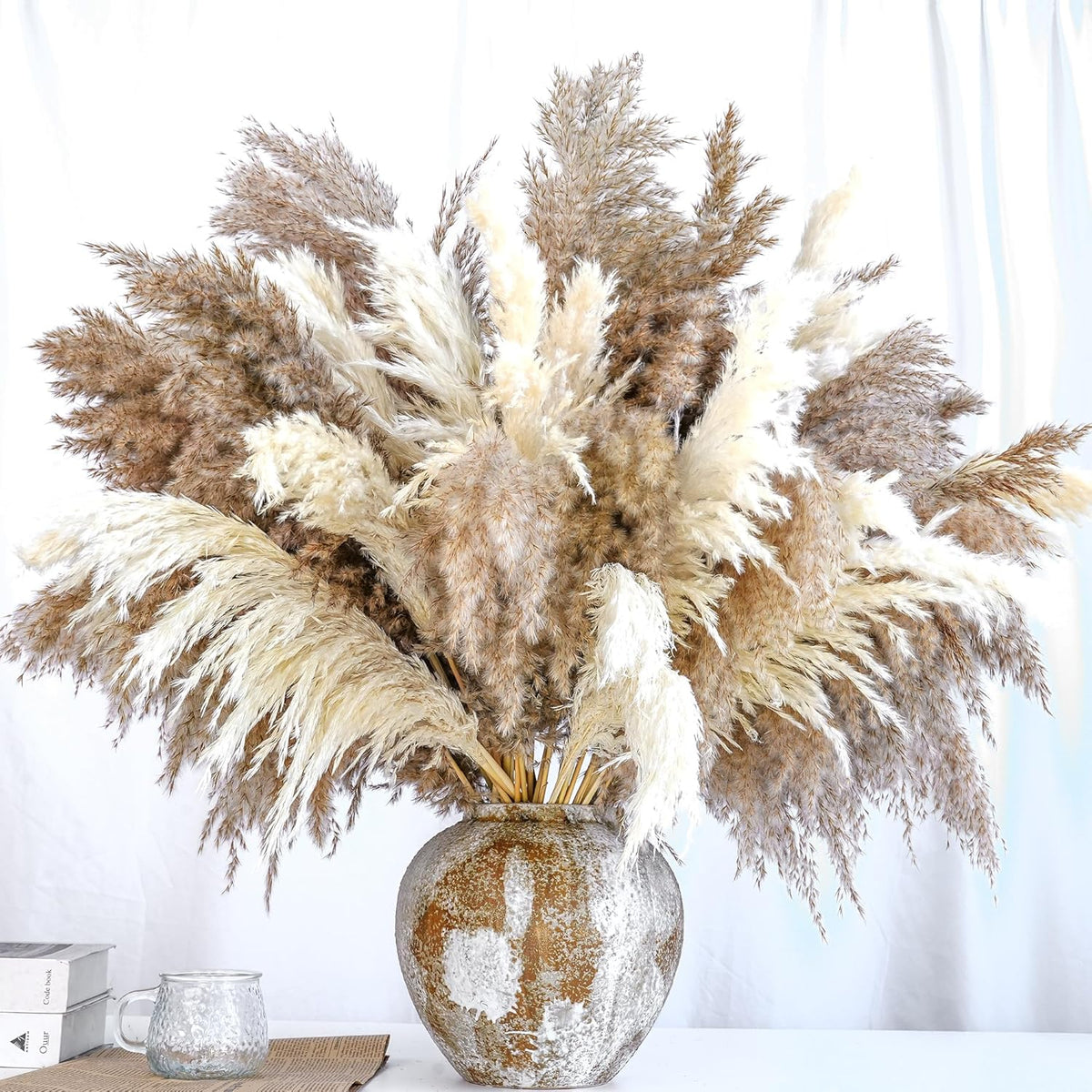 20 PCS Dried Flower, 30-inch Tall Nature Pampas Grass Bouquet Decor - Boho Flowers and Feathers for