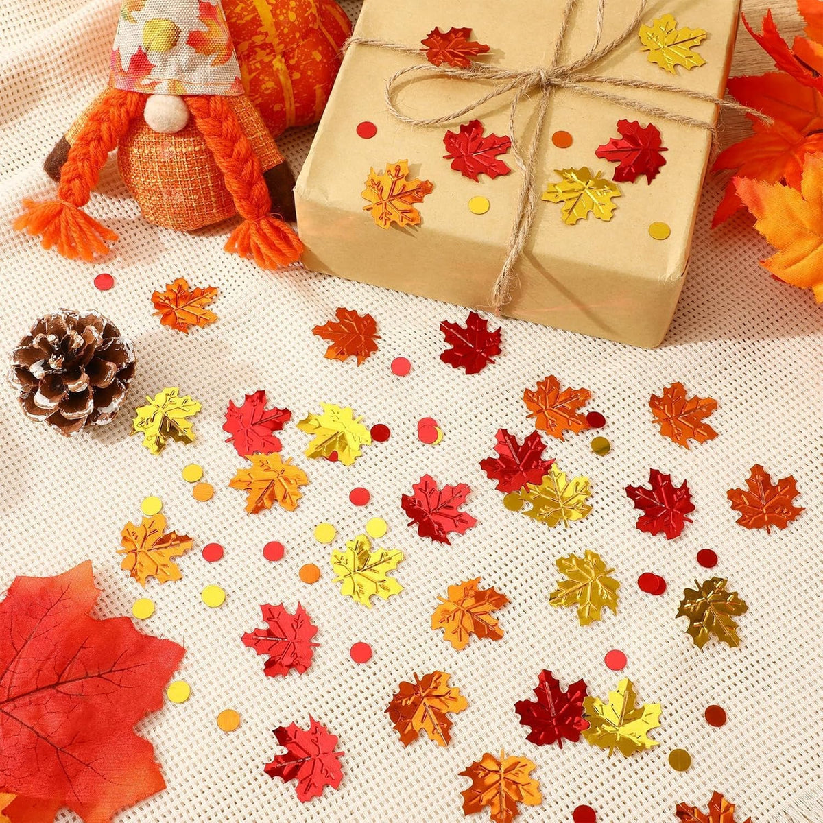 MARFOREVER Maple Leaf Fall Confetti, Thanksgiving Metallic Foil Confetti Autumn Leaves Sequins