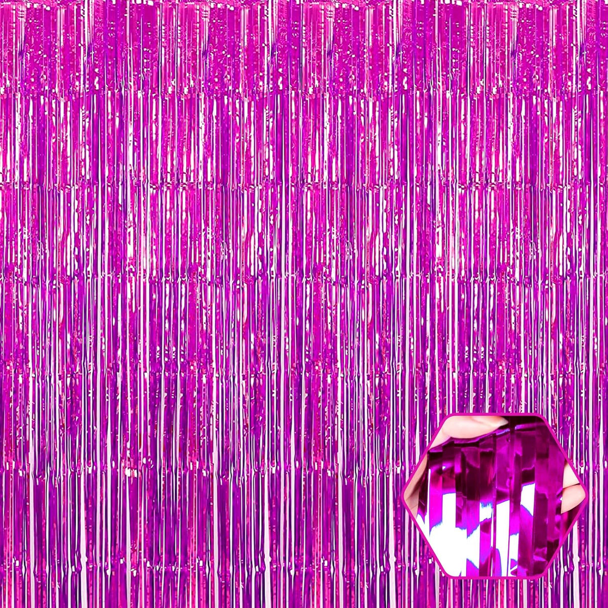 3 Pack Rose Red Foil Fringe Curtain Backdrop, 3.28Ft x 8.2Ft Metallic Tinsel Foil Fringe Streamer