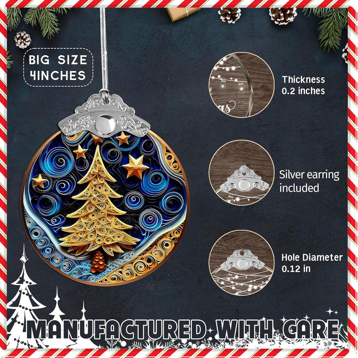 Christmas Ornament 2025, Christmas Tree Round Shape, 4 Inch Acrylic Ornament Art, Holiday