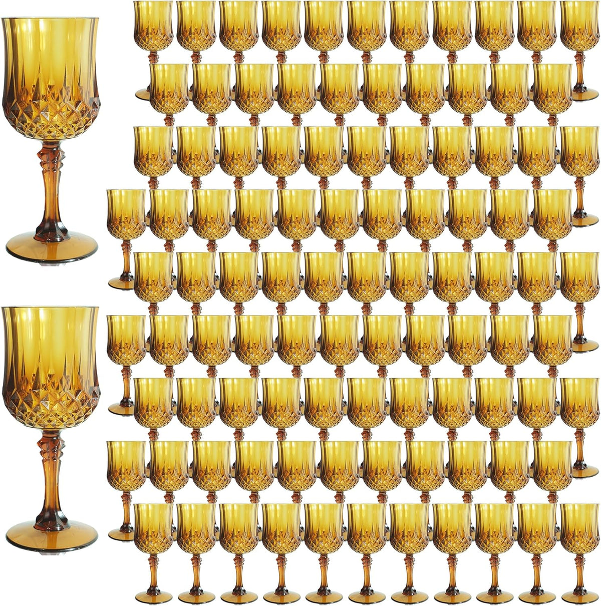 Plastic Wine Glasses，100PCS Amber Plastic Goblets Vintage Style Cordial Drinking Glasses for