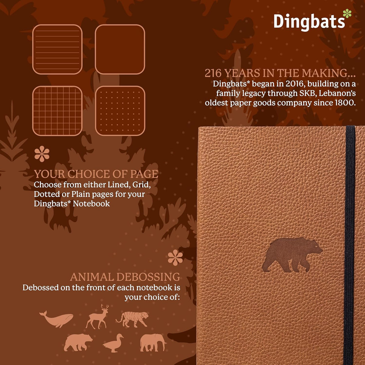 Dingbats* Wildlife Dotted Journal Notebook A5 - Vegan Leather Soft Cover, Ideal for Work, Travel
