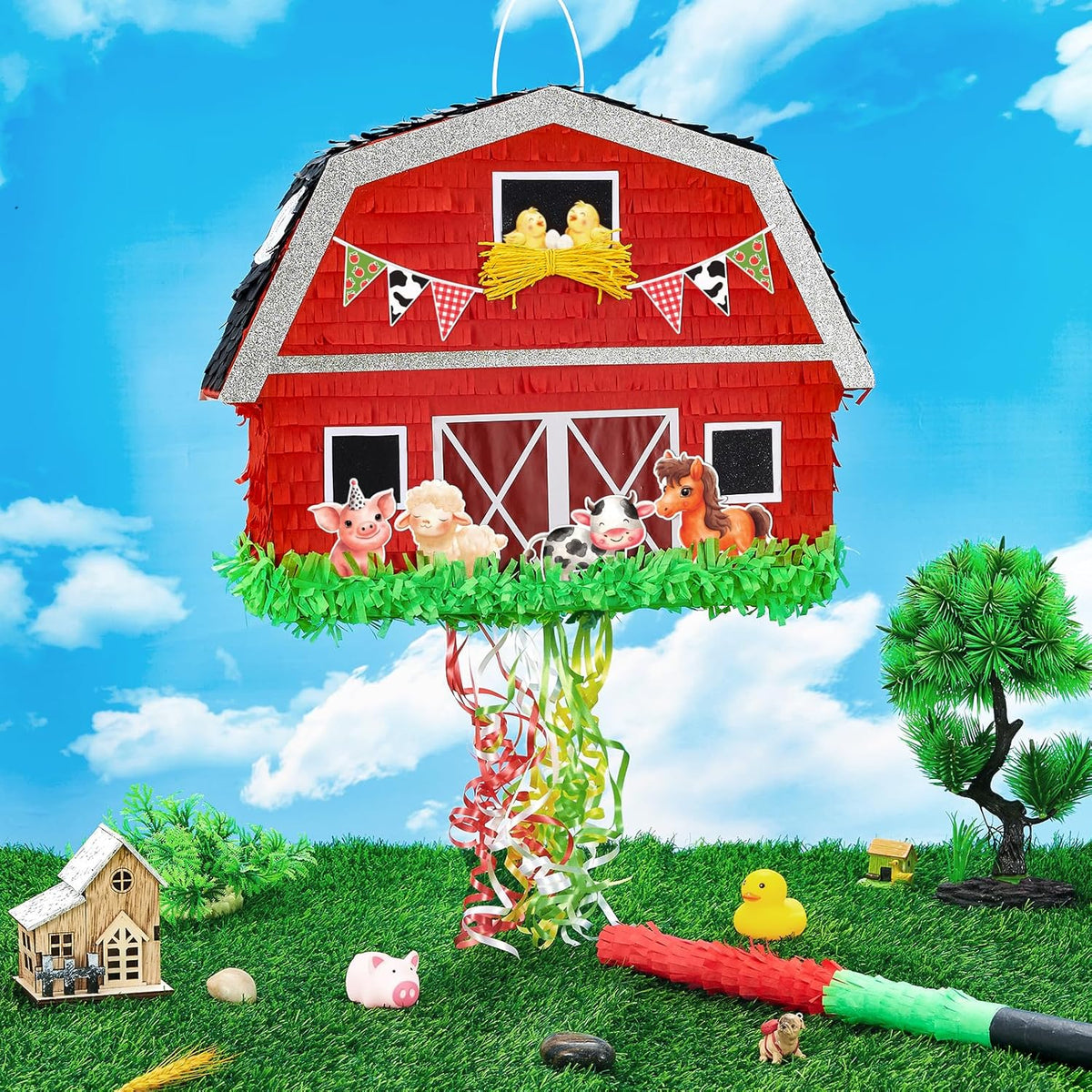 WERNNSAI Red Farm Animal Piñata - Farm Baby Shower Decorations Animal Pinata Party Game for Kids