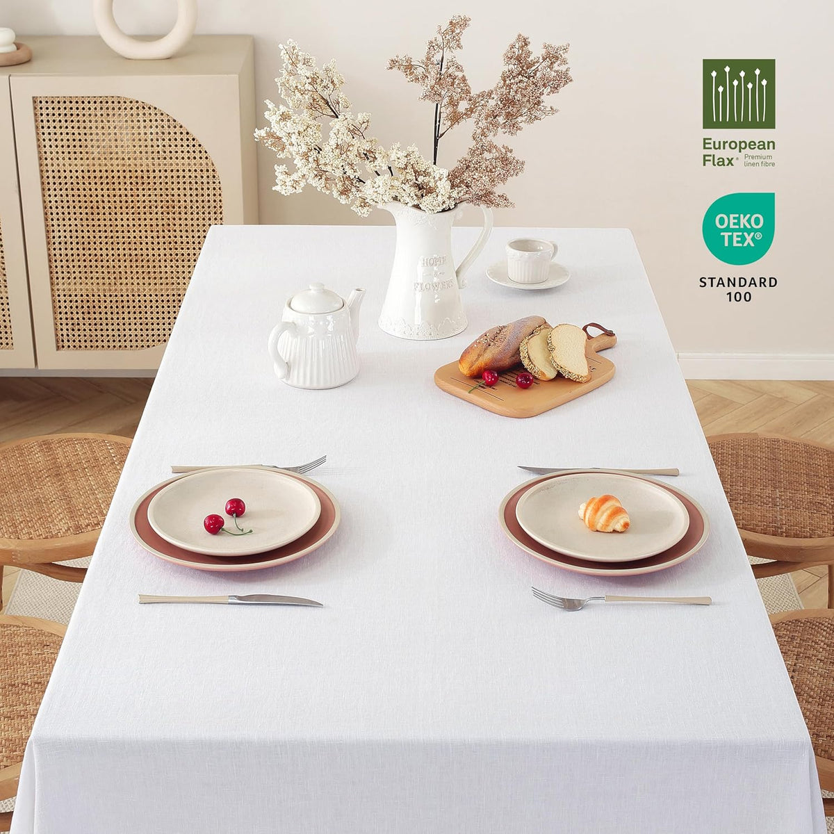 100% Pure Linen Tablecloths 60x90Inches,Rectangle Table Cloth for Dining,Picnic,Weddings and