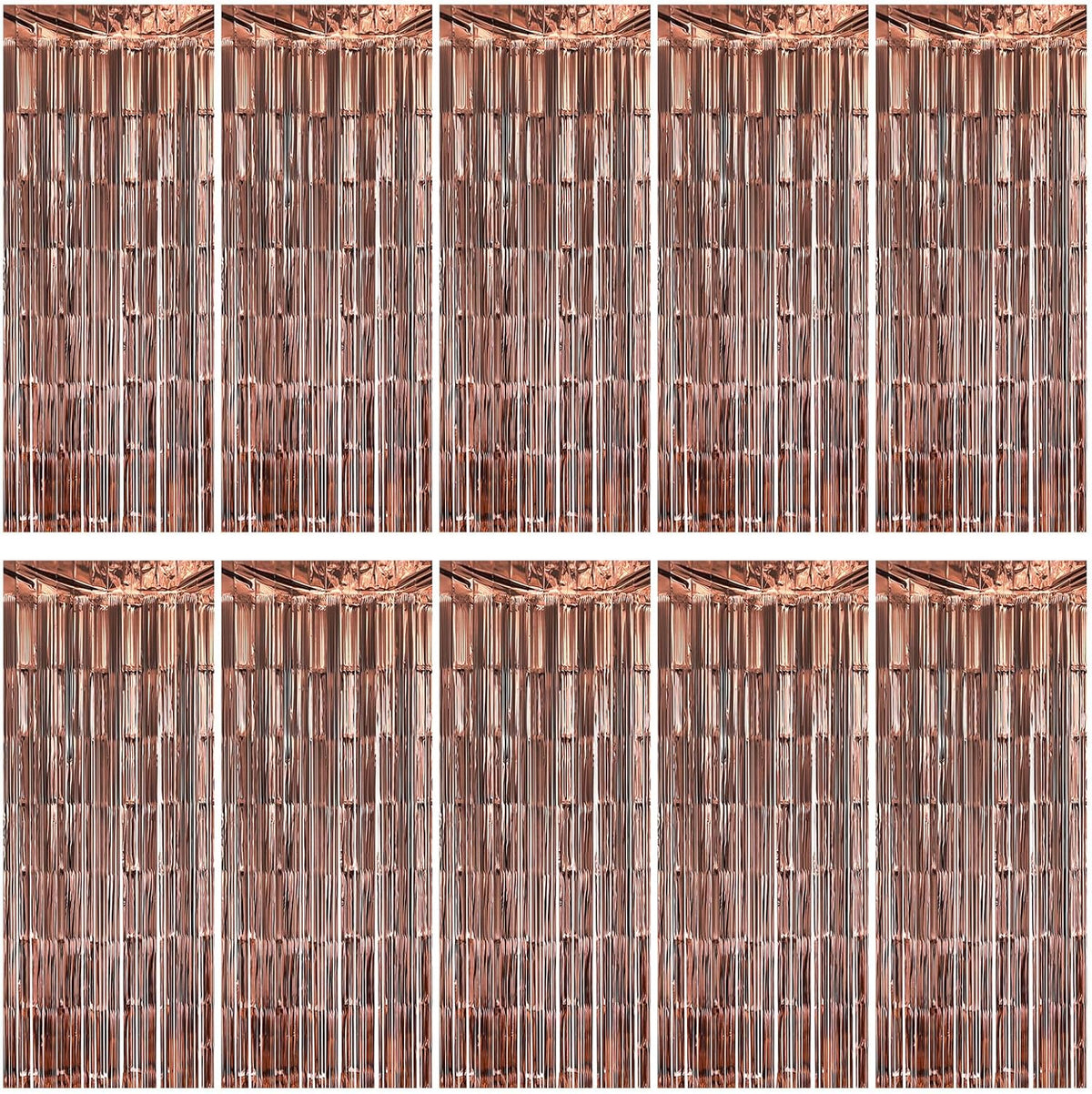 10 Pack Brown Backdrop Curtain 3.2ft x 8.2ft Metallic Tinsel Foil Fringe Curtains Photo Booth