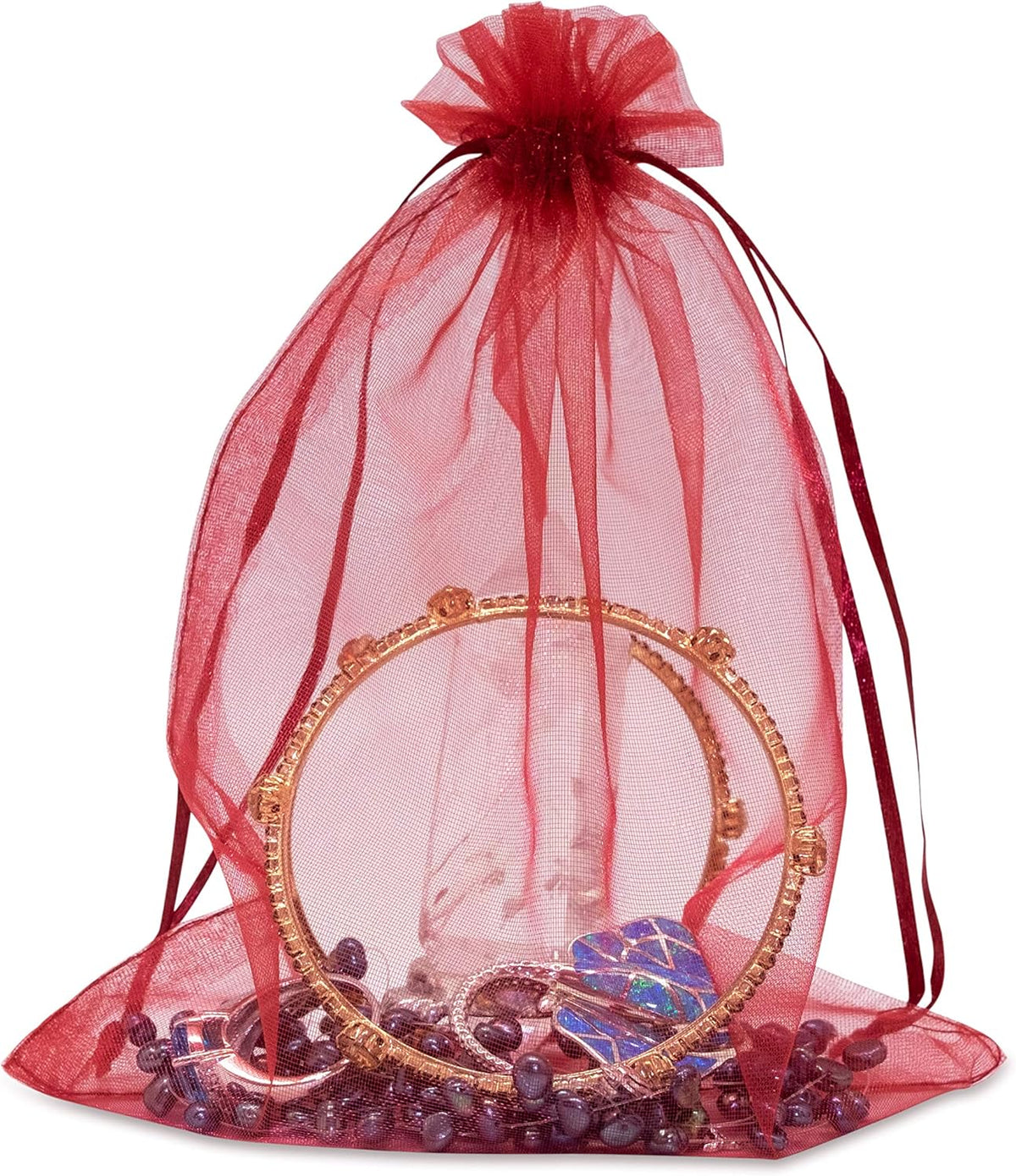 TheDisplayGuys 100-Pack 6x8 Maroon Sheer Organza Gift Bags with Drawstring, Jewelry Candy Treat