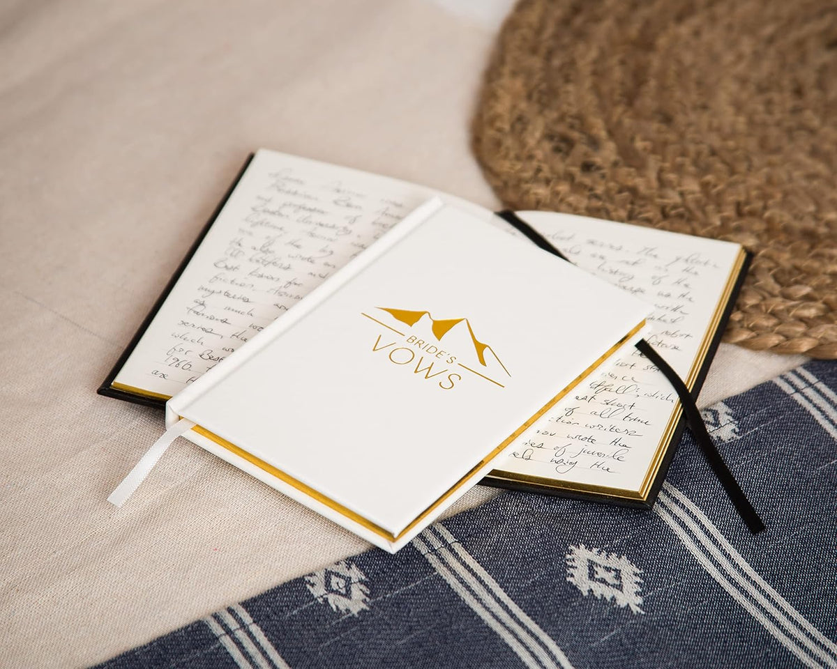 Groom's and Bride's Vows Wedding Vow Books (Set of 2) - Black & White Pocket Sized Gold Foil