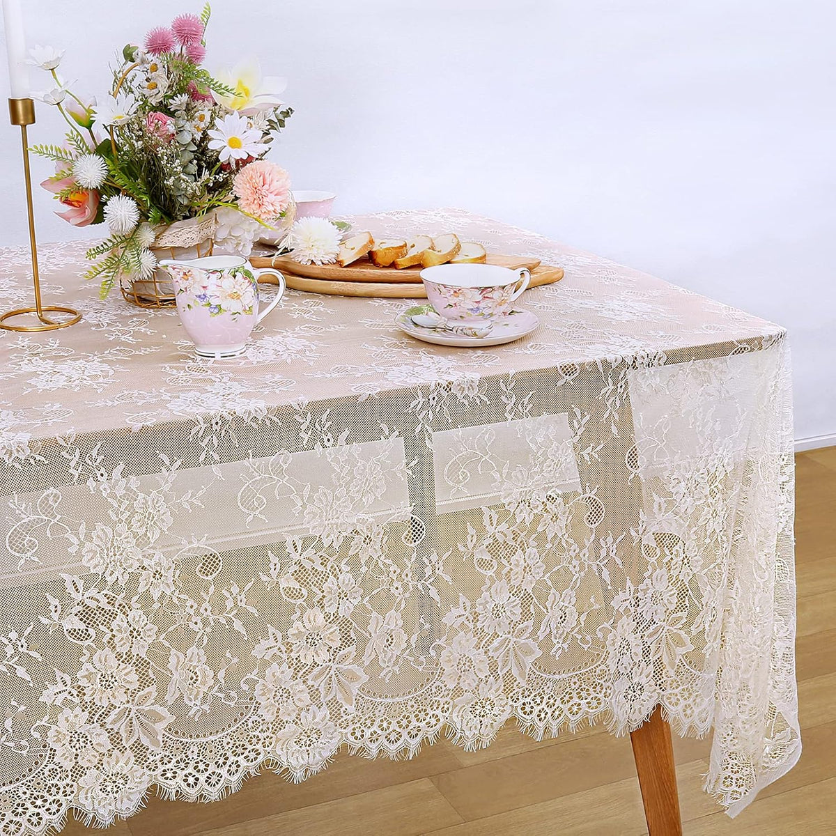 LuoluoHouse Rustic Ivory Wedding Tablecloths Lace Chic Rectangular Tablecloths for Wedding
