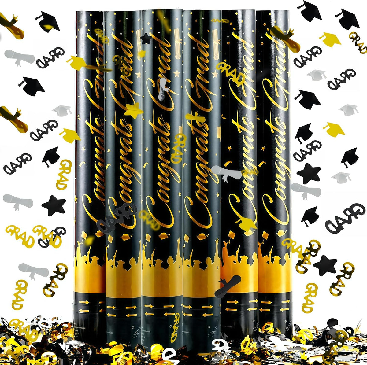 16 inch Graduation Confetti Poppers,Confettis Cannons Bulk with Diploma GRAD Star&Cap Design for