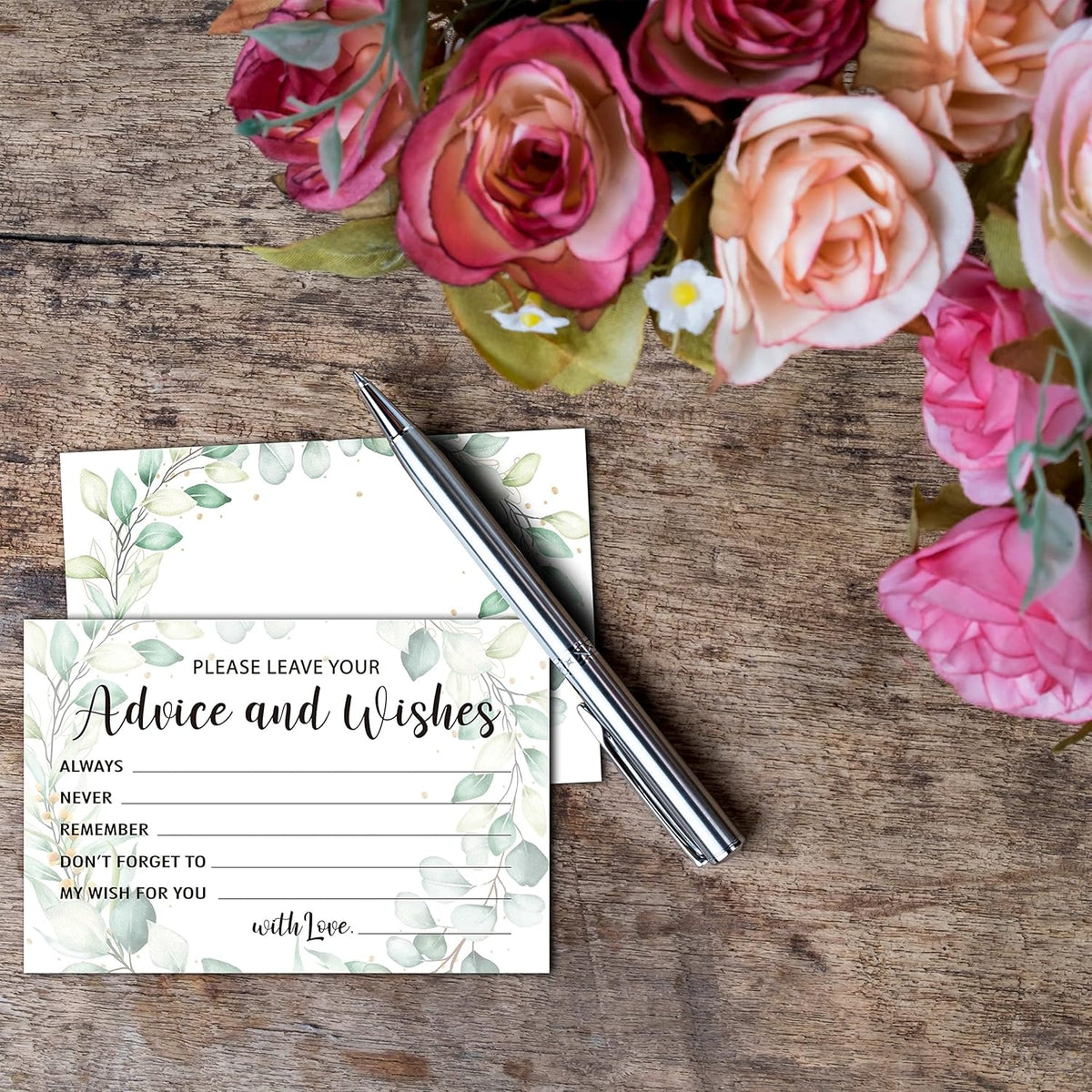 Greenery Advice and Wishes Cards, 25 Pcs Eucalyptus Double Sided Advice Cards for The Bride and