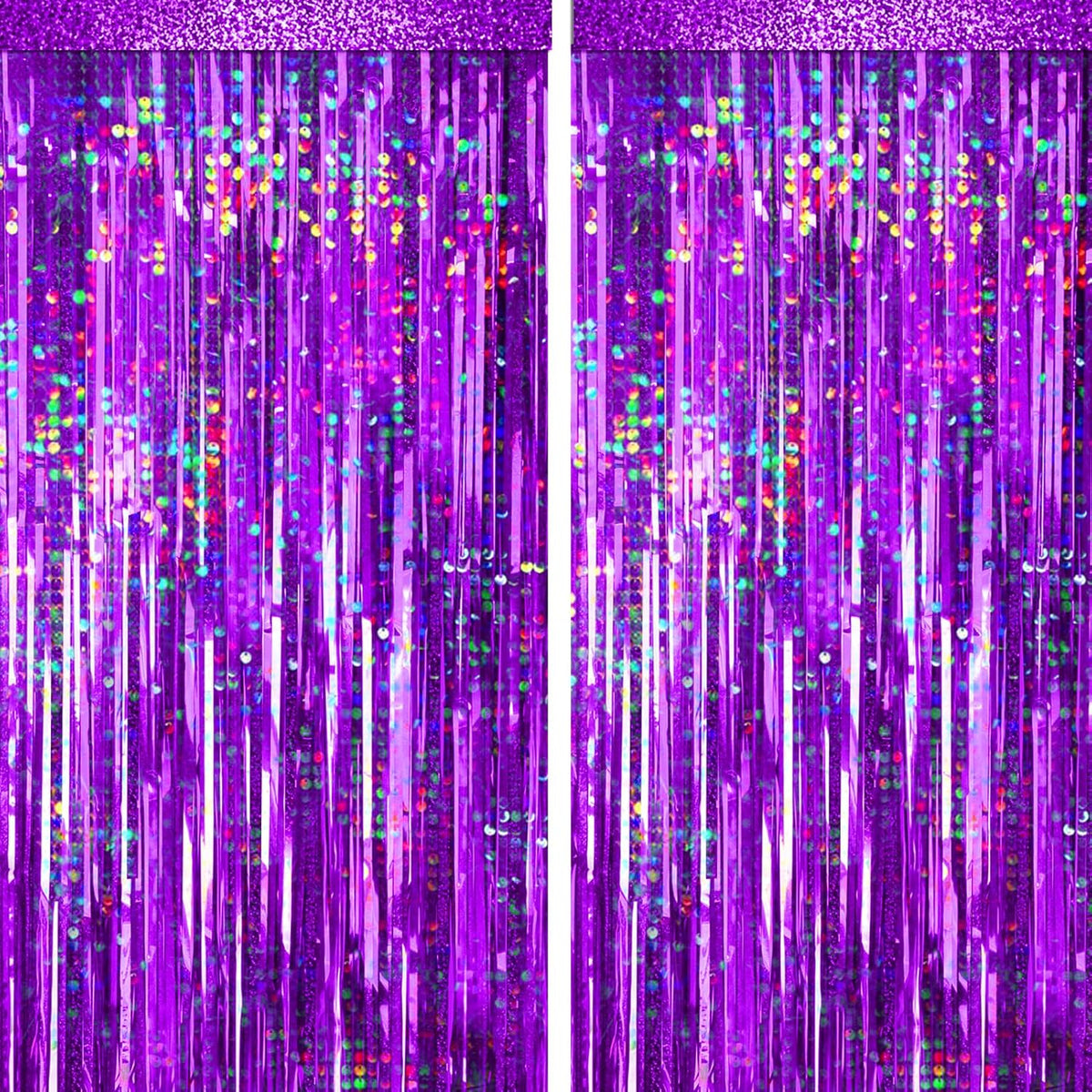 4 Packs Purple Foil Fringe Curtain, Purple Glitter Metallic Tinsel Backdrop for Birthday, Wedding