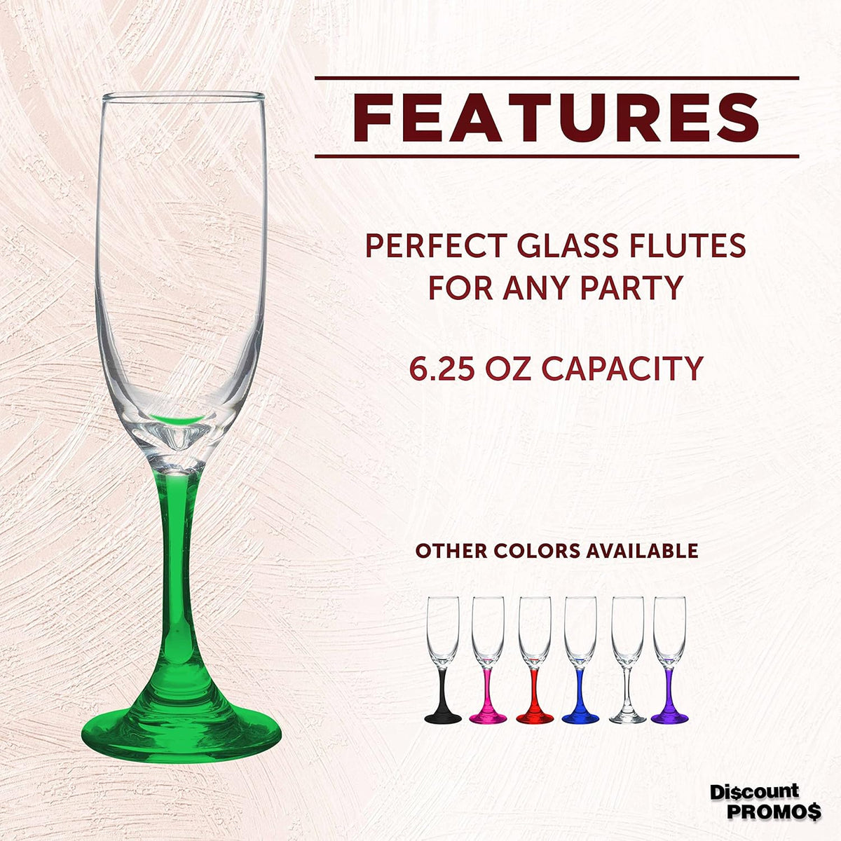 DISCOUNT PROMOS Premiere Champagne Flutes 6.25 oz. Set of 10, Bulk Pack - Elegant Drinkware for