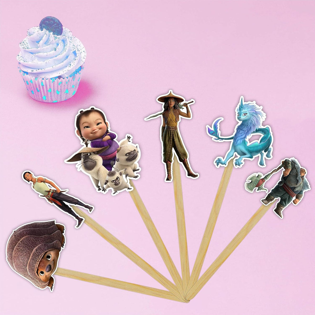 "Raya and the Last Dragn Cupcake Topper – Princess and Fantasy-Themed Party Decoration – Colorful