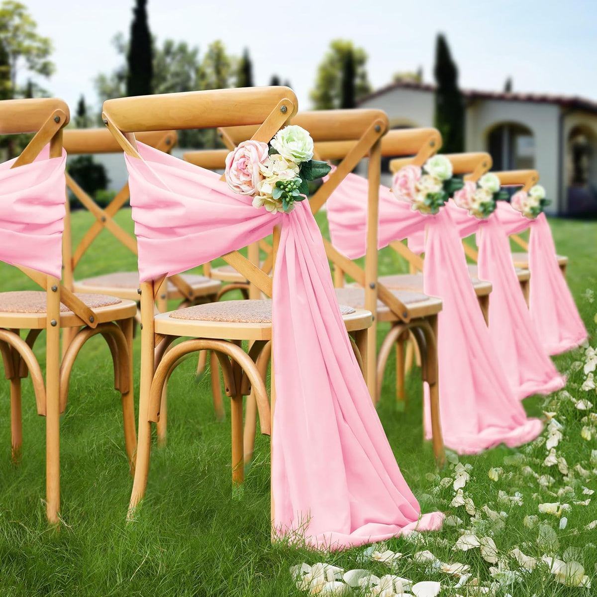 VACVELT Wedding Arch Draping Fabric Blush Pink Chiffon, 2 Panels Sheer Drapes 30 Inch x 20ft
