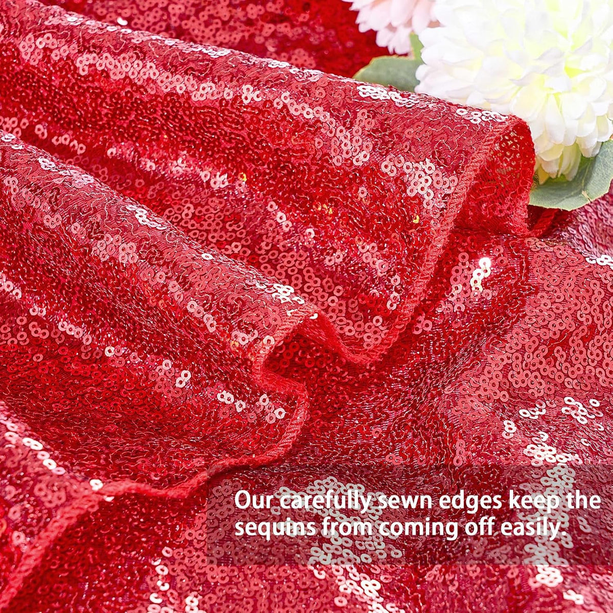 QueenDream Sparkly Sequin Tablecloth - Red Table Cloth 50x80 Inches Rectangle Table Overlay Fabric