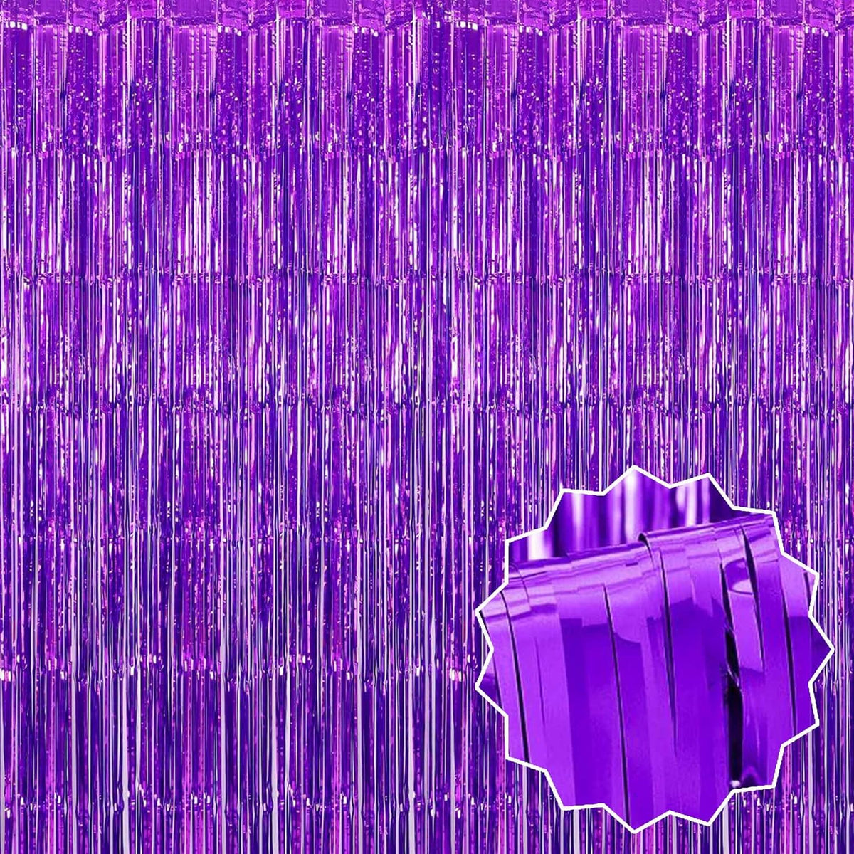 3 Pack Purple Foil Fringe Curtains Backdrop, 3.28 x 9.8 Ft Metallic Streamers Tinsel Curtains