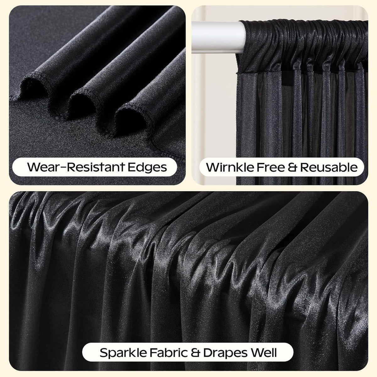 Black Glitter Backdrop Curtain for Parties Wedding,10Ft x 10Ft Satin Shimmer Photo