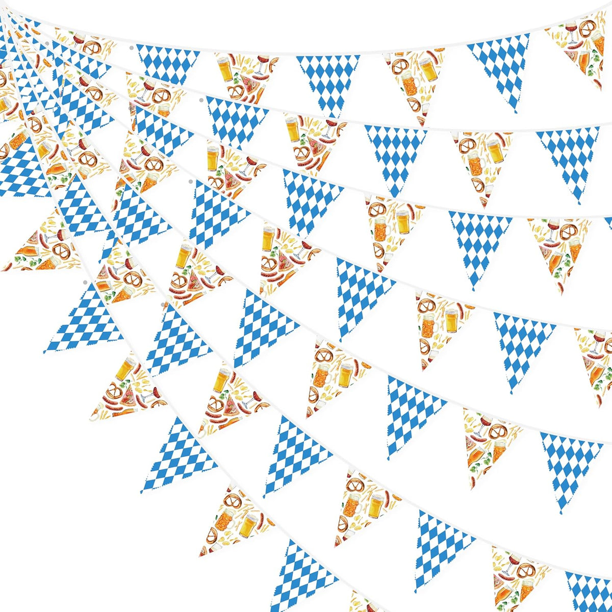 32Ft Oktoberfest Party Decorations Blue Plaid Triangle Flag Fabric Banner Pennant Garland Streamer