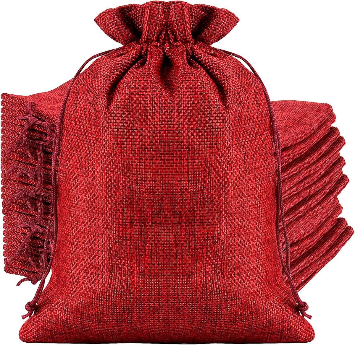 ZOENHOU 30 Packs 8 x 12 Inch Wine Red Burlap Bags Bulk with Drawstring, Drawstring Gift Bags