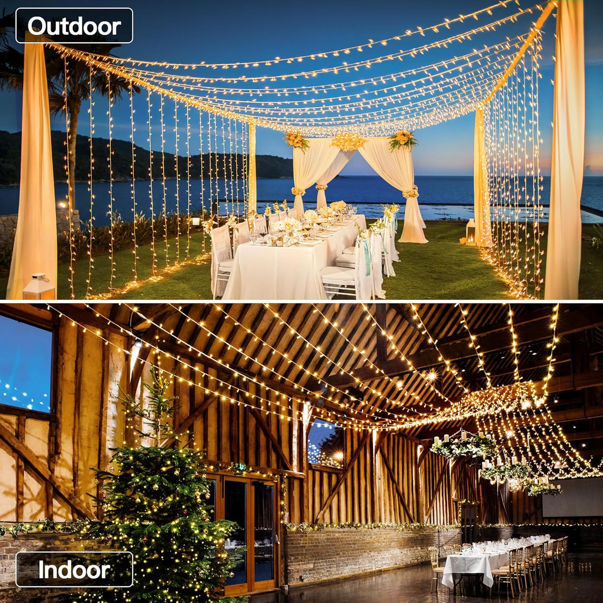 196 FT 600 LED Christmas Lights Outdoor Waterproof, Warm White Christmas Lights with Remote, String