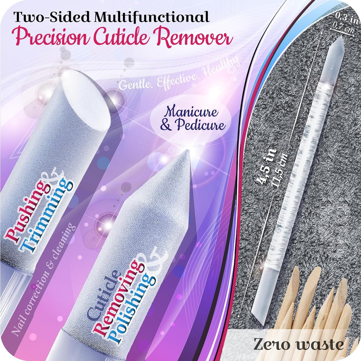 Genuine Czech Glass Nail File Set by GLADZY - Callus Remover Foot Rasp, Cuticle Pusher Manicure